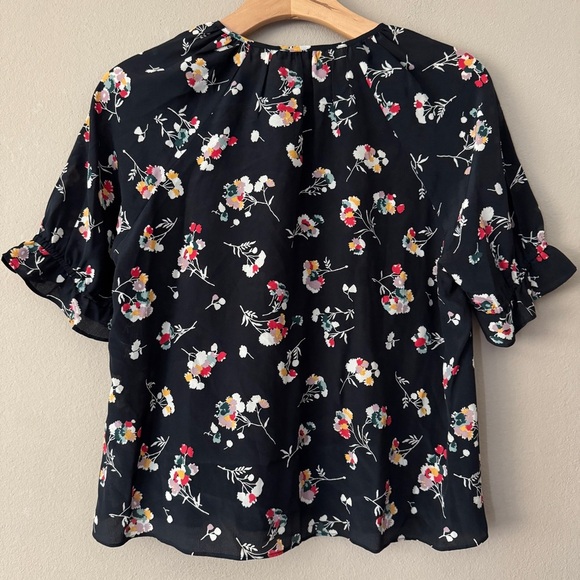 Madewell 100% Silk Notched Ruffle Cuff Blouse Top In Carnation Toss Size XS - Picture 8 of 10